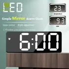 Зеркальный акриловый будильник, светодиодный ные цифровые часы с голосовым управлением, отображением времени и температуры, ночным режимом, домашние настольные часы