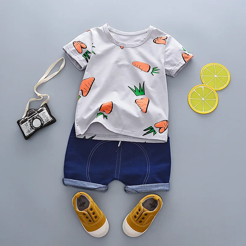 Летняя Детская Хлопковая одежда для мальчиков и девочек футболка с морковкой