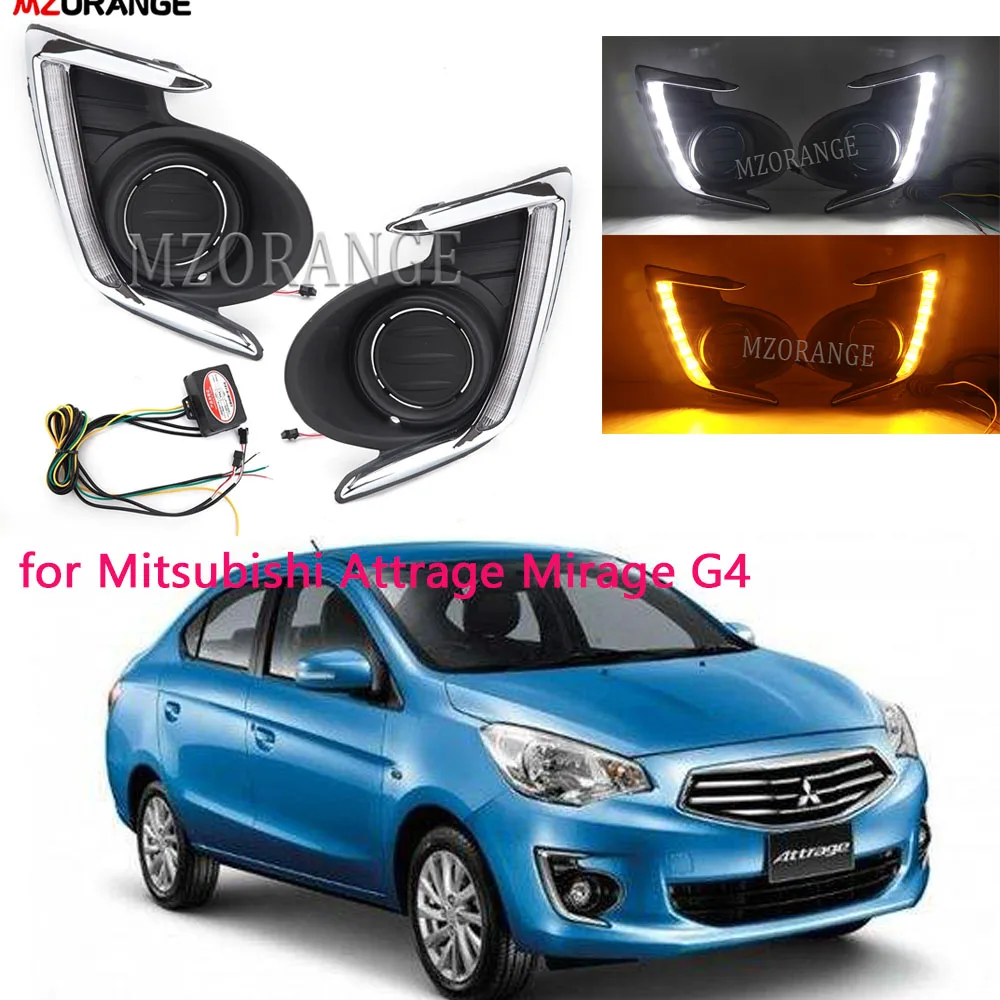 

Светодиодные галогенные Противотуманные фары DRL для Mitsubishi Attrage Mirage G4 2012 2013 2014 2015 2016 2017, дневные ходовые противотуманные фары, сигнал поворота
