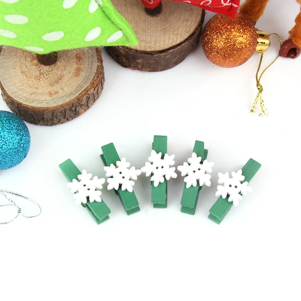 Green Snowflake 20 шт. мини рождественские деревянные прищепки с фотографиями зажимы Рождественский зажим DIY деревянные поделки для дома Новогодняя вечеринка украшения поставки - Цвет: Green Snowflake