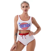 women cheerleader role play uniform exotic costumes nightwear letter print cropped tank tops with drawstring briefs hot pants
