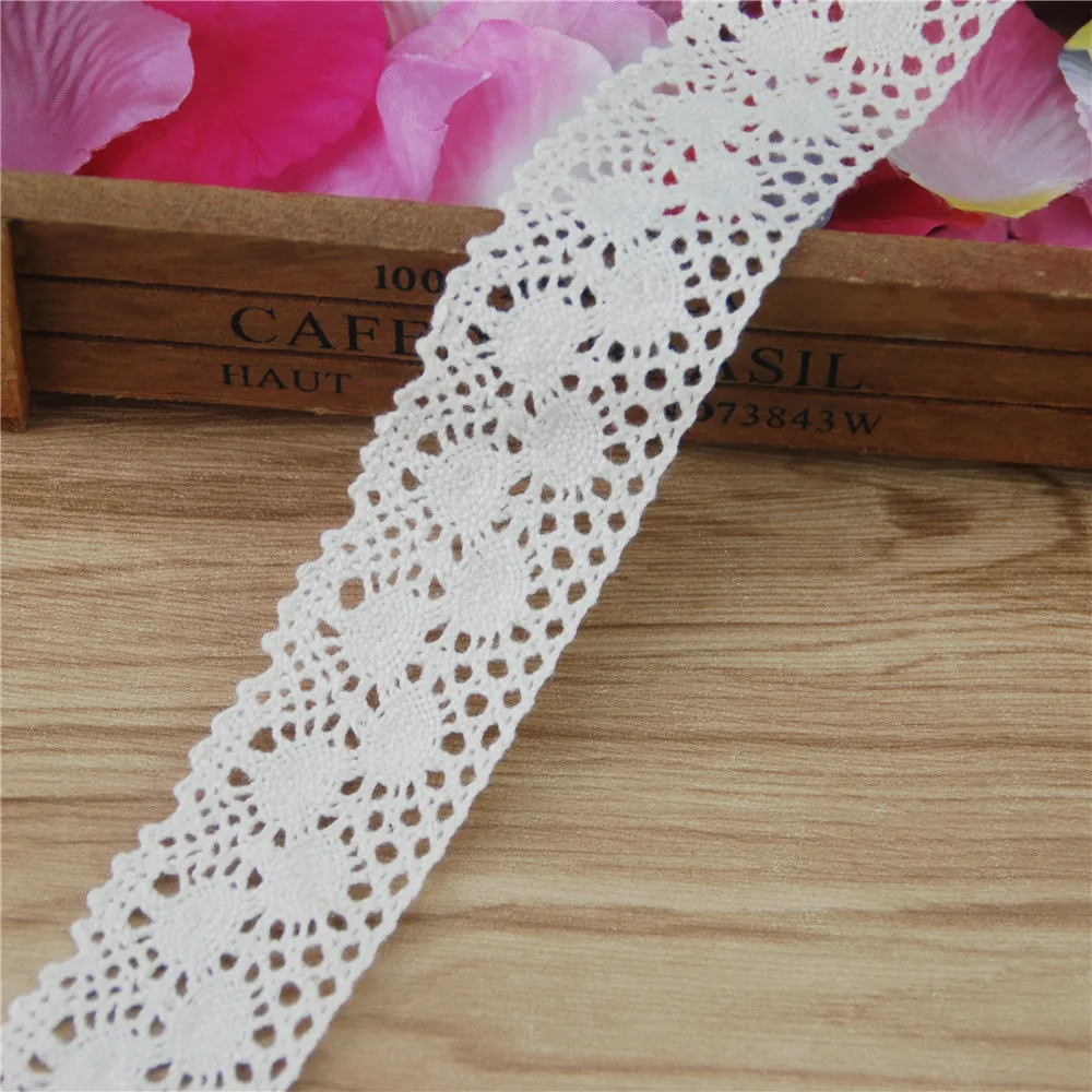 Tela de encaje de algod&oacute;n de 38mm, accesorios de costura de tela de marfil, cinta de decoraci&oacute;n para vestido de novia, suministros de manualidades, 50 yardas, LC110-2
