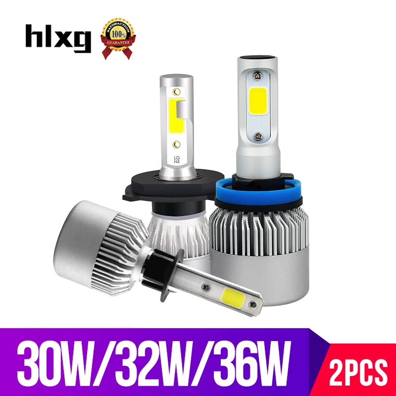 Hlxg S2 2 шт. H4 LED H7 H11 H8 HB4 HB3 9005 H1 Автомобильные фары 36 Вт 32 8000LM автомобильные