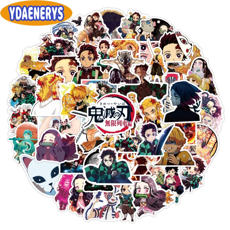 

50Pcs New Anime Demon Slayer Kimetsu No Yaiba Stickers Funny Luggage Skateboard Laptop Guitar Waterproof Sticker Kids Toys