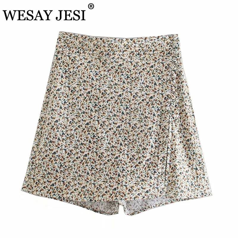 

WESAY JESI Summer Women New Style Shorts TRAF ZA Flower Printed High Waist Zipper Shorts Fashion Retro Commuter Casual Pants