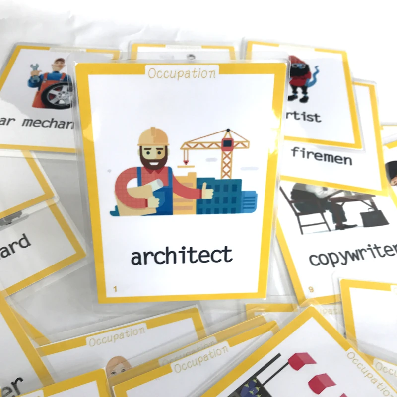 

43pcs Occupation Kids Flash Cards English Learning Word Cards Early Educational Flashcards Montessori Baby Toys For Children