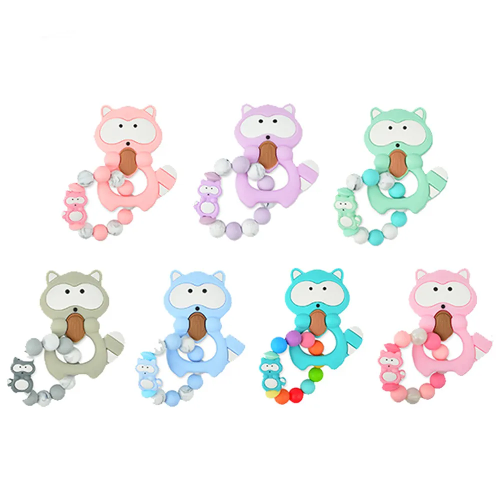 Силиконовый зажим для пустышки LOFCA с рисунком енота силиконовые бусины пищевой