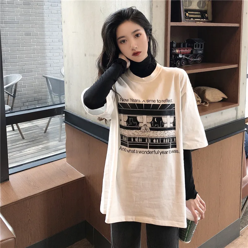 

Short-Sleeved Women's Ins Fashionable Hip Hop T-shirt Loose 2021 Summer T-shirt Women's Top Cool Disco Women's Mid-Length