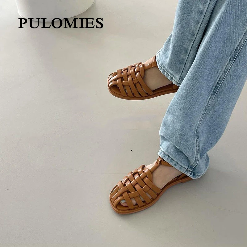 

Women Sandals Summer Fashion Outdoor Beach Casual PU Leather Buckle Designer Women Shoes Retro Flat With Ladies Romanas Mujer