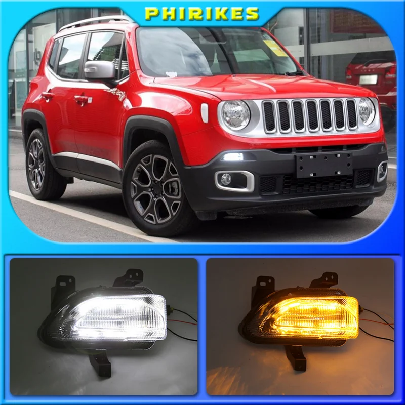 

1 пара для Jeep renegade 2015 2016 2017 2018 светодиодный дневные ходовые огни, дневные огни, желтые сигнальные лампы, Стайлинг автомобиля