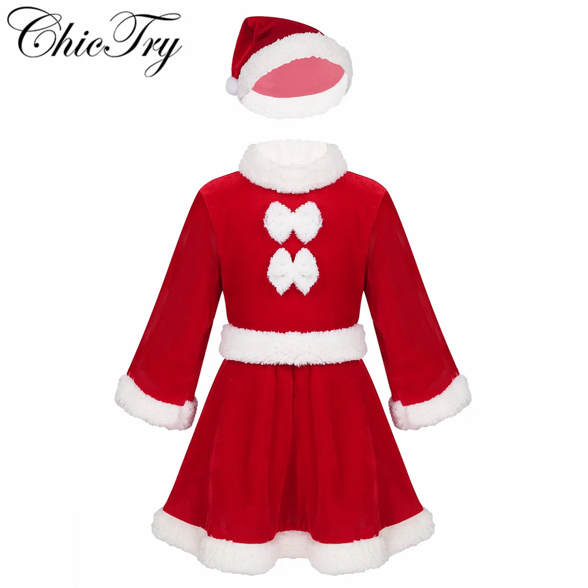 Костюм Деда Мороза для маленьких мальчиков и девочек бархатное платье с шапкой