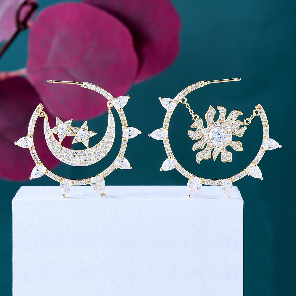 Женские серьги-кольца Siscathy роскошные циркониевые серьги-подвески в виде Солнца и