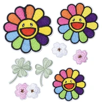 8pcs sun flowers smiley series for clothes diy ironing on embroidered patches for hat jeans sticker sew on patch applique badge