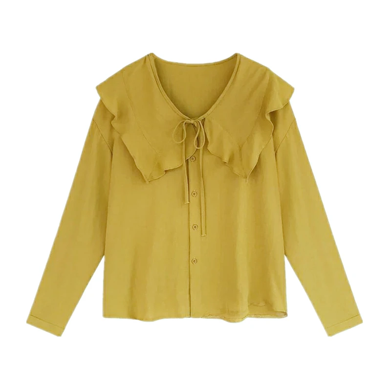 

fall of the new doll brought render long-sleeved shirt female falbala bind coat students design feeling chiffon T-shirt