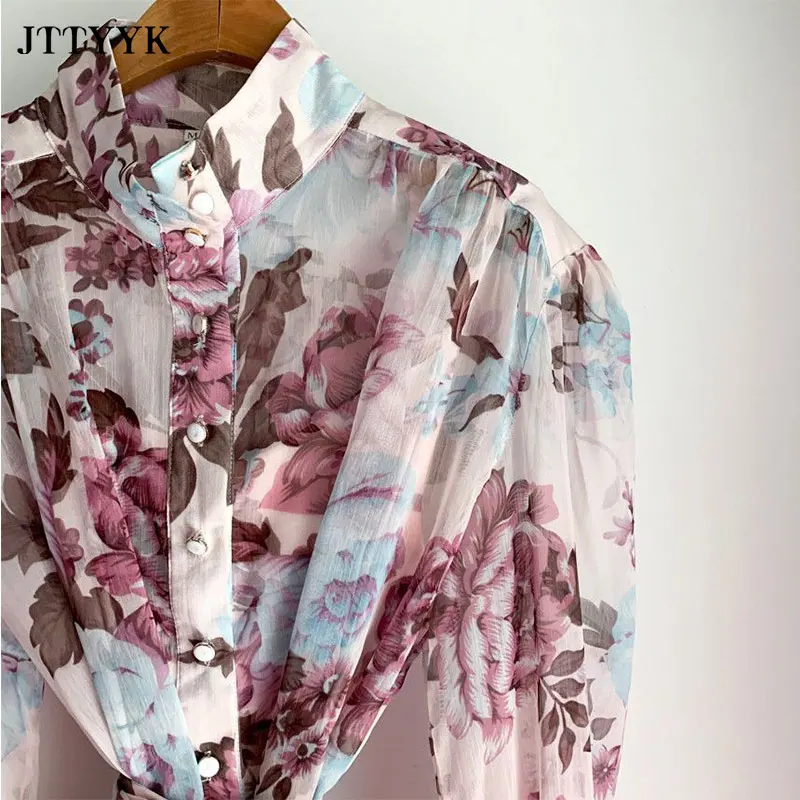 

SSpring Long Sleeve Mini Dress Woman Summer Casual Print Floral Ruffles Dress A-Line Chiffon Dresses For Women Vestido Sundress