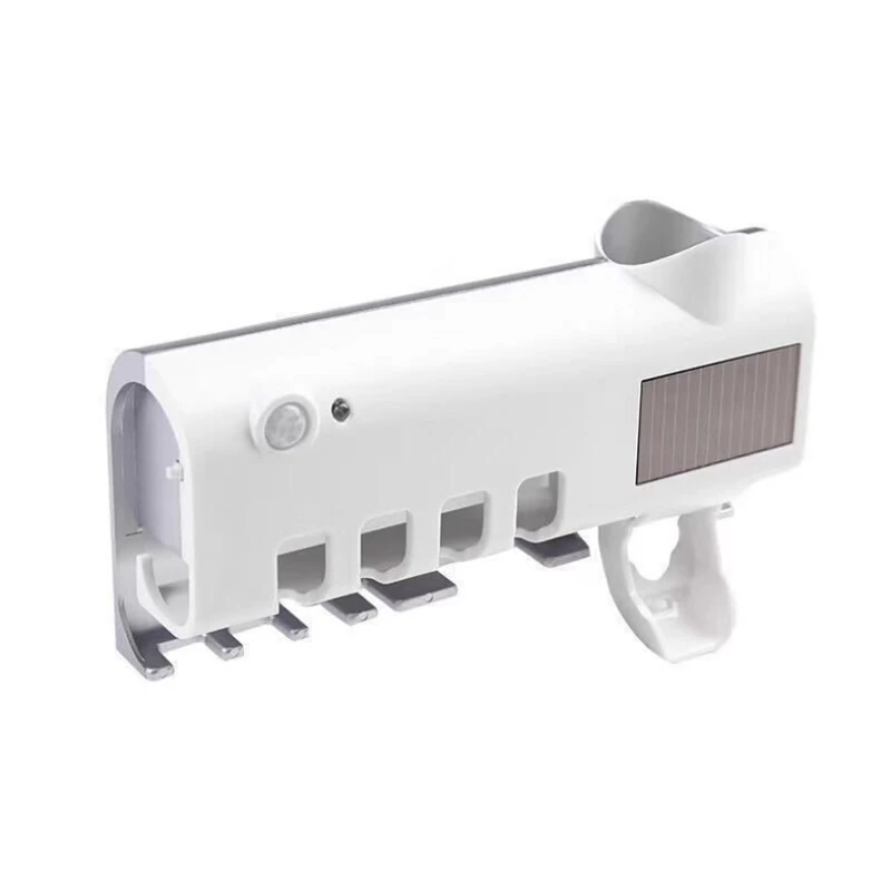 Держатель для зубных щеток Smart Solar Energy UV со стерилизацией на стену с автоматическим дозатором для зубной пасты и сжимателями, аксессуары для ванной комнаты.