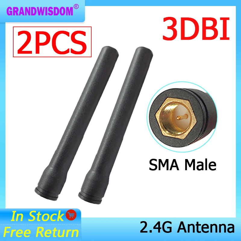 

Grandwisdom 2pcs 2.4G antenna 2-3dbi sma male wlan wifi 2.4ghz antene pbx iot module router signal receiver antena high gain
