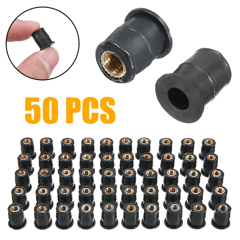 

50pcs Rubber Nuts M5 Motorcycle Scooter Windshield Vibration Damper Panel Fastening Rubber Brass Nut Accessories