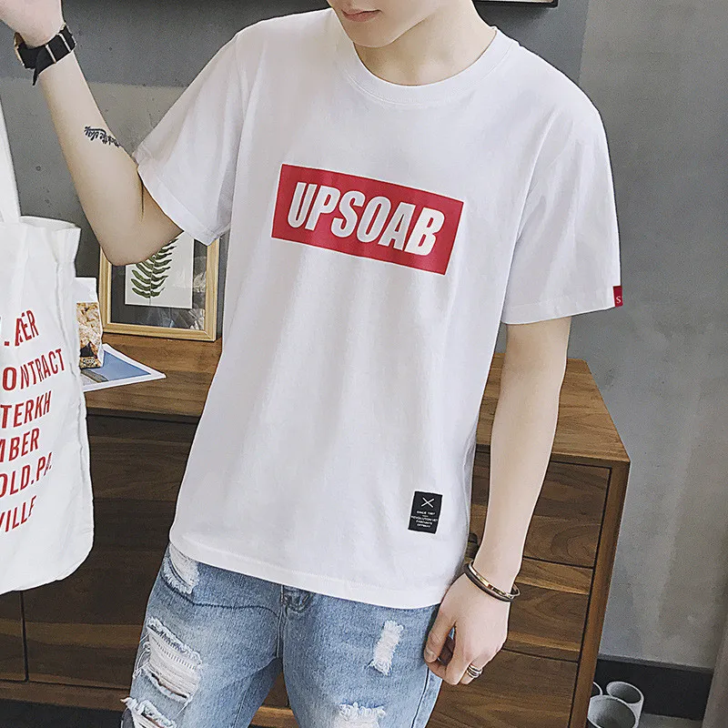 

10021-Summer new short-sleeved t-shirt men Korean version of the trend round neck compassionate cotton men