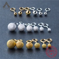 925 sterling silver women stud earrings frosted gold plated round bead ball ear buckle curved hook earring accessories jewelry