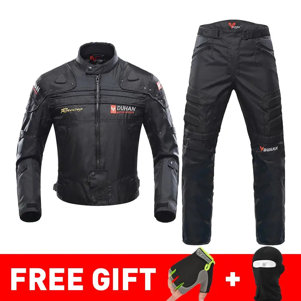 020 Black Suit DUHAN осень зима морозостойкая Мотоциклетная Куртка Мото+ протектор мотоциклетные штаны мото костюм туристическая одежда защитный комплект - Цвет: 020 Black Suit