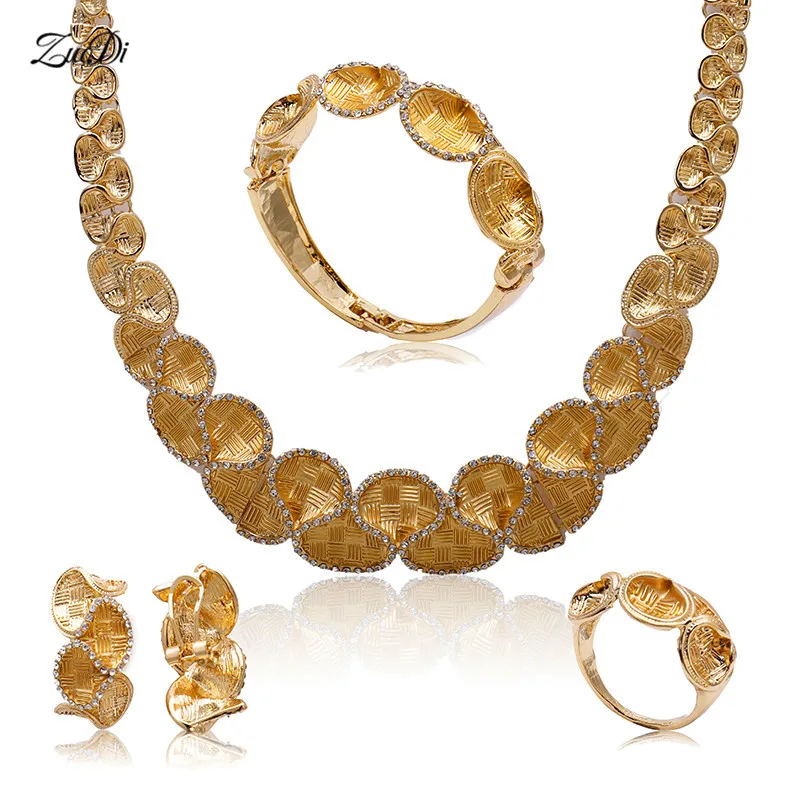 

ZuoDi Wholesale 2018 Exquisite Dubai Gold color Jewelry Set Nigerian woman Wedding jewelry set Fashion African Beads Jewelry Set