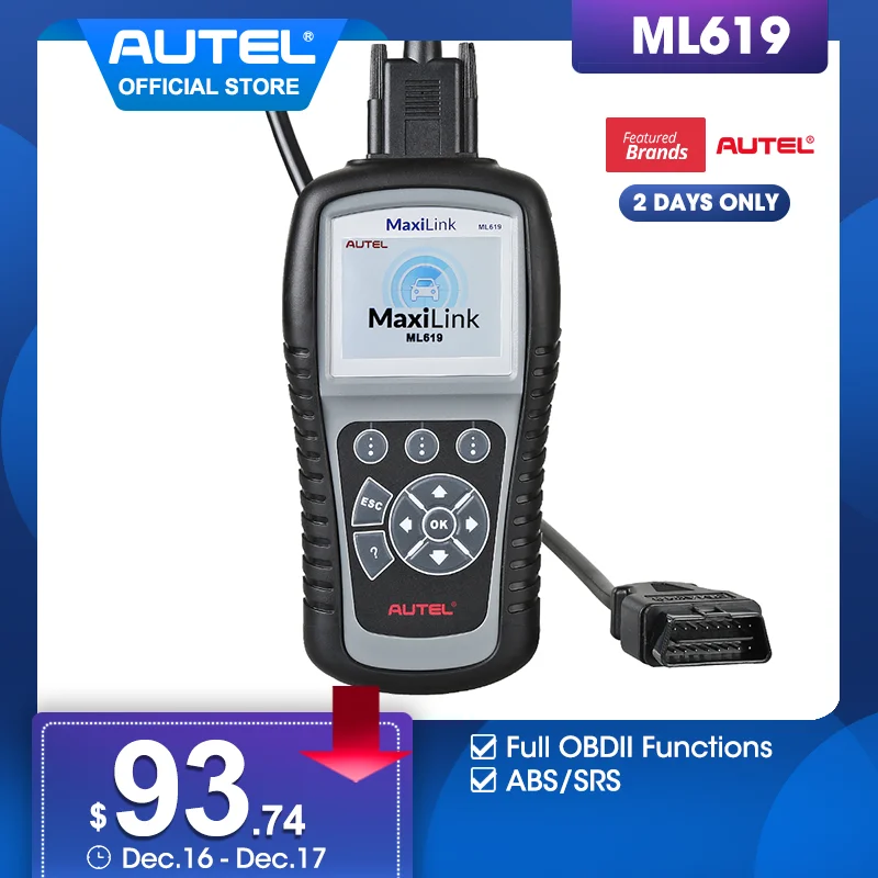 Autel MaxiLink ML619 OBDII OBD 2 Автомобильный диагностический считыватель кодов ABS SRS Airbag