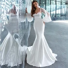 Богемное атласное платье с юбкой-годе, рукавами-фонариками и открытой спиной