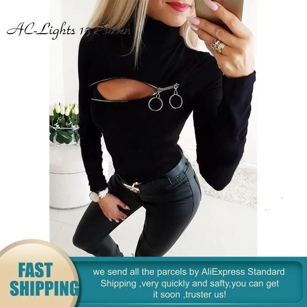 Ажурная Сексуальная женская черная блузка Весенняя узкая блуза с высоким