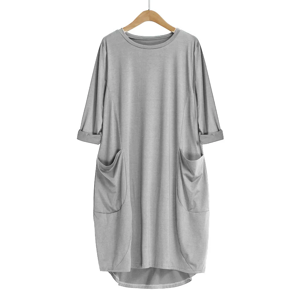 

Women Casual Loose Dress with Pocket Ladies Fashion O Neck Long Tops Female T Shirt Dress Streetwear Plus Size vestidos Sundress