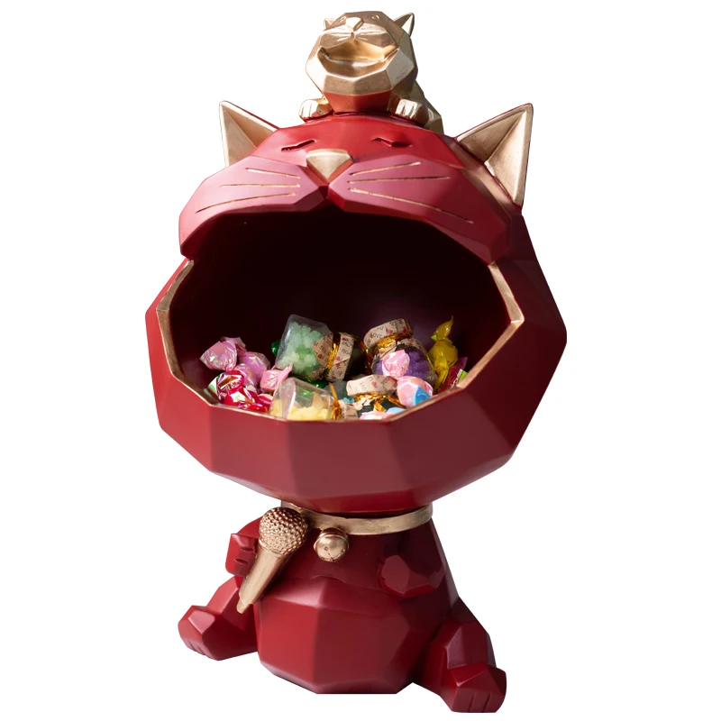 

European Luxury Lucky Cat Key Candy Storage Box Decoration Home Livingroom Desktop Figurines Crafts Coffee Table Ornaments Art