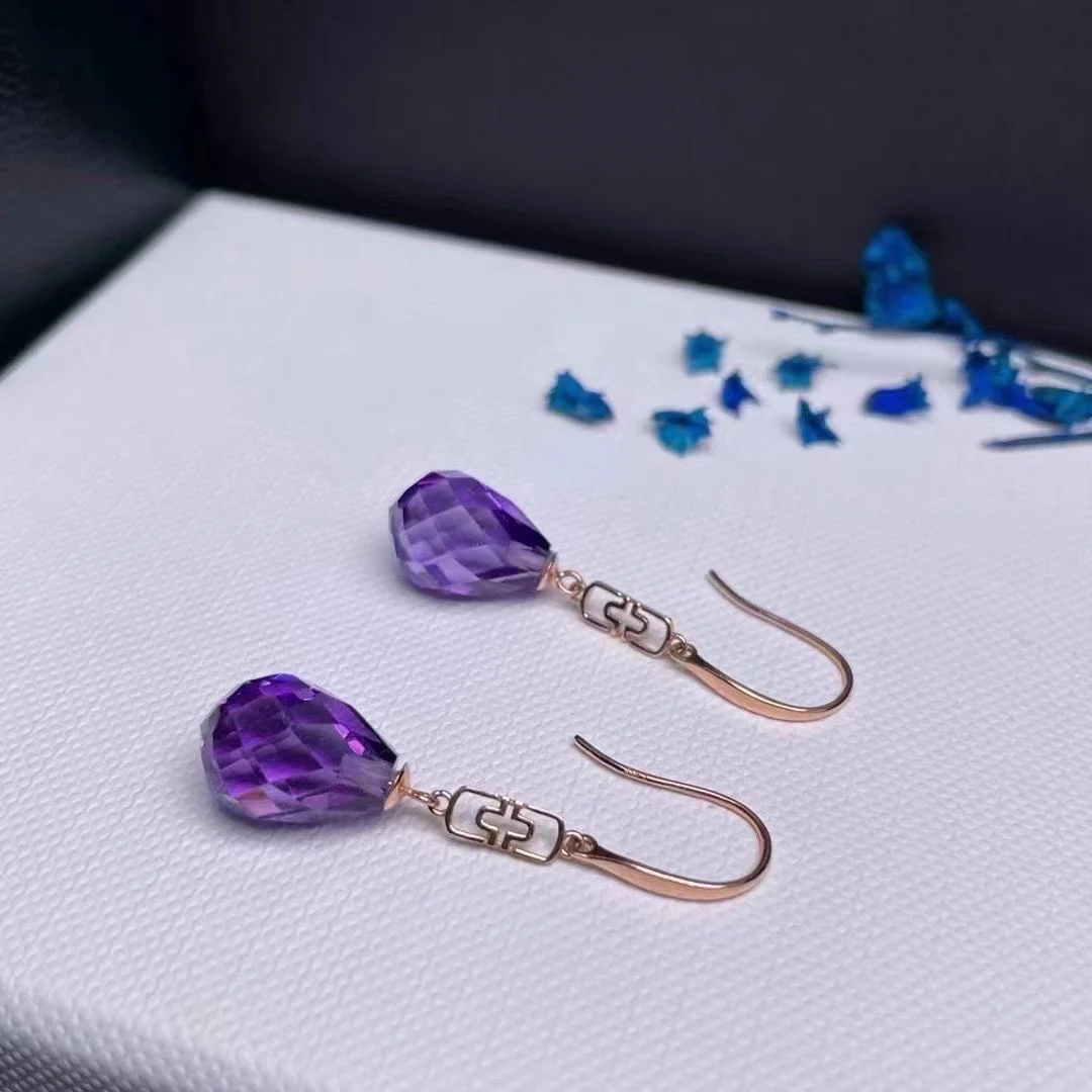 

shilovem 18K yellow Gold Piezoelectric Amethyst stud earrings fine Jewelry trendy gift new plant women 8*11mm new myme0811542z