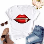 Женская футболка WVIOCE, черная футболка с принтом в виде поцелуя с красным ртом и губами, Забавный топ с леопардовым принтом, женская футболка в стиле Харадзюку, лето 10107