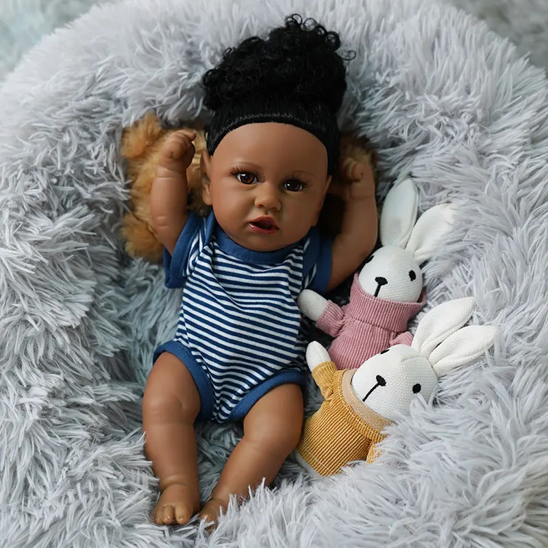 

30 Cm Boneca Reborn 17inch Soft Silicone Brazilian Girl Black Baby Doll Newborn Lifelike Bebes Dolls Toy Christmas Gift