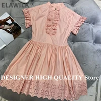 2021 summer elegant lady lace embroidery hollow out short sleeve sweet dress women edible tree fungus back zipper solid dresses