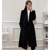 womens autumn jacket fashion solid color imitation suede texture effect windbreaker long sleeves with buttons coat for women