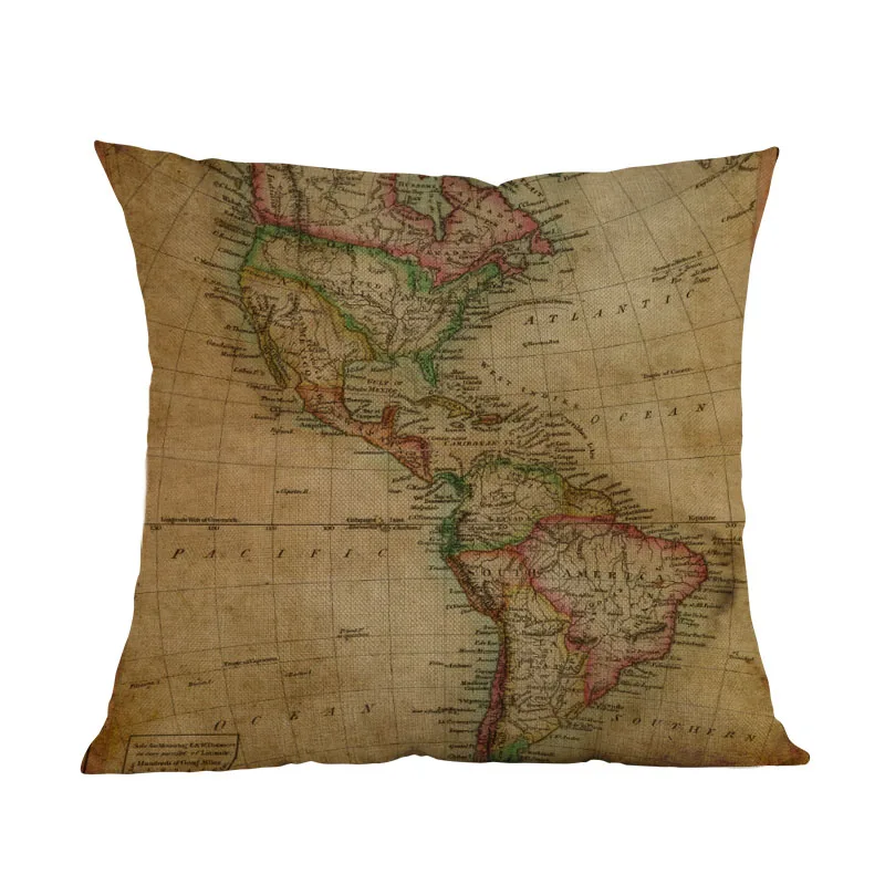 Retro Style Antique Map Ancient World Sepia Maps LInen Throw Pillow Case Home Study Room Sofa Car Decorative Cushion Cover 45x45 | Дом и сад