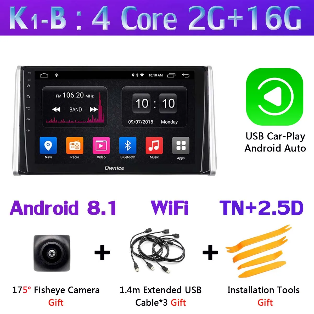 K1-B-CarPlay 360 ° камера Android 9,0 8 ядерный 4G+ 64G SPDIF DSP CarPlay Автомобильный мультимедийный плеер gps навигация радиоприемник для Toyota RAV4 - Цвет: K1-B-CarPlay