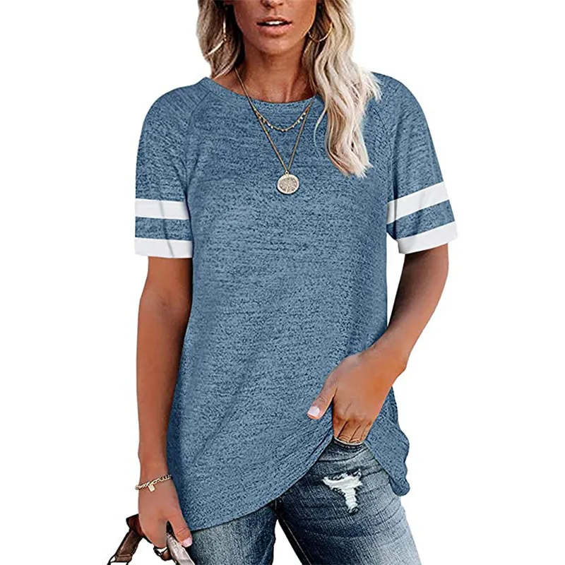 

Women Fashion Stripe Round Neck Short Sleeve Female Casual Summer T-shirt Tees Tops