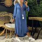 Повседневное джинсовое платье VONDA 2021, Осеннее женское элегантное длинное платье с длинным рукавом, винтажное свободное однотонное платье-рубашка, кафтан, сарафан