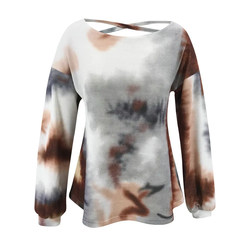 

Women Sweatshirt Fall Tie Dye Printing Hollow Out Long Sleeve Lady Hoodies Loose Pullovers New Fashion Female Clothing