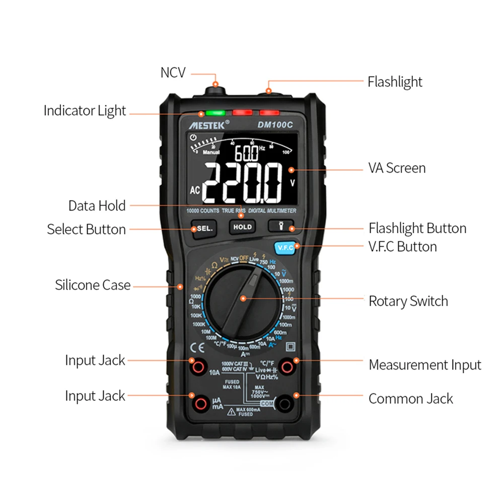 MESTEK 10000 отсчетов True RMS Многофункциональный цифровой мультиметр Измерение AC/DC