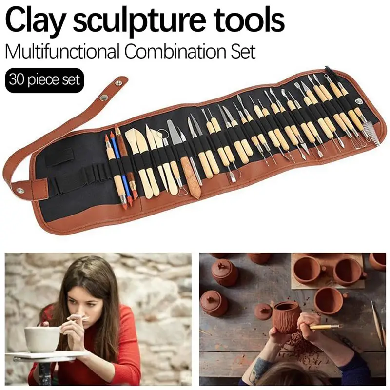 

30pcs Pottery Clay Sculpting Tools Wooden Pottery Carving Tool Set for Painting Pottery Clay Modeling Embossing DIY Cake Decor
