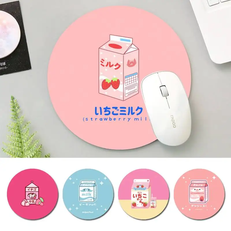 

Sale Kawaii pink Japanese Strawberry Milk office Pad mouse non-slip pad player pad Round size rubber mouse Pad office Desk Mat
