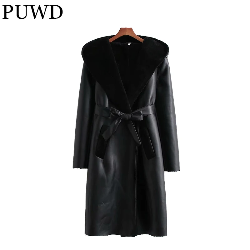 Повседневная Женская Шуба PUWD из искусственного меха с капюшоном Осень-зима 2021