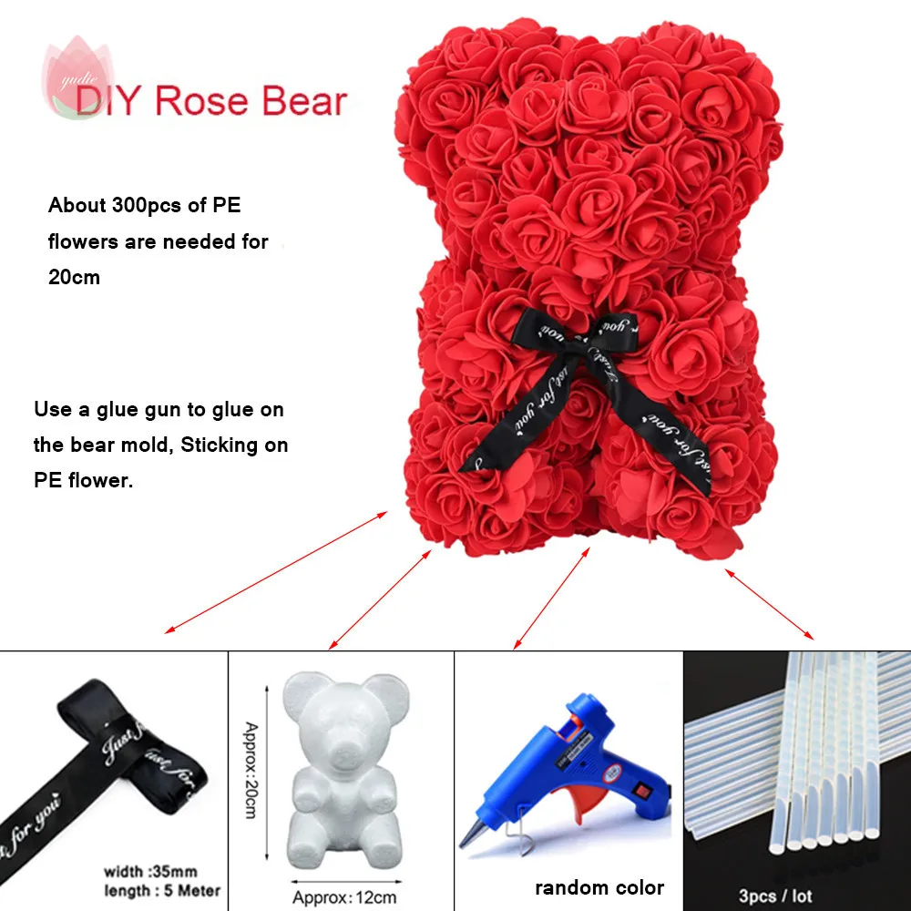 Роскошный плюшевый розовый Мишка 25 см подарок для подруги искусственная Роза