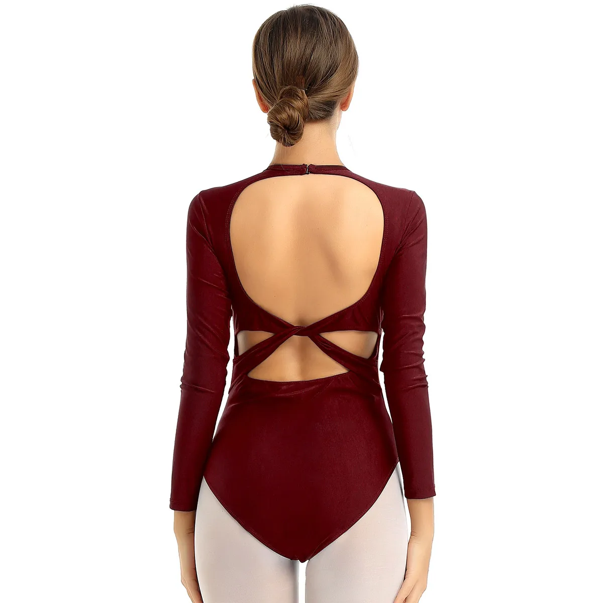 Балетные купальники для взрослых балерины гимнастики с длинным рукавом открытой