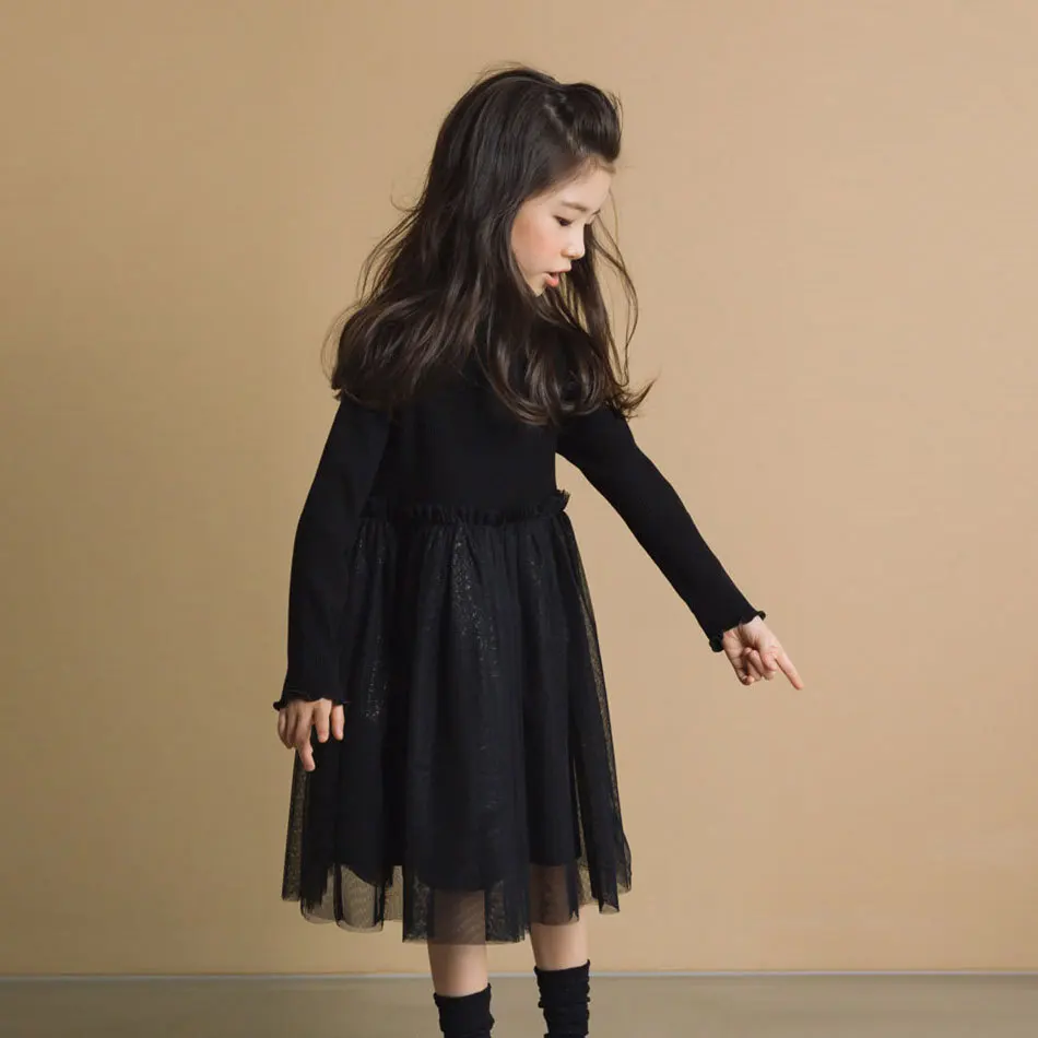 

2020 Girl's Spring Dress Yarn Baby Princess Dress Fancy Kids Mesh Patchwork Dress for Children Black Dress Party Evening,#3272