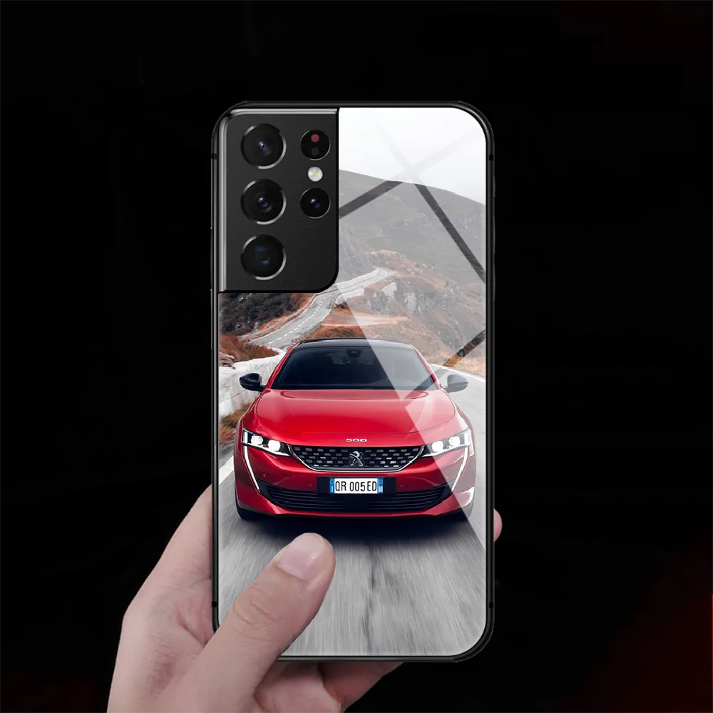 

Car Peugeot Tempered Glass Phone Case Cover For Samsung Galaxy S Note 8 9 10 20 21 E FE Plus Uitra