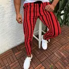 Брюки-Карандаш облегающие спортивные мужские брюки на шнуровке шикарные брюки с принтом в Вертикальную Полоску